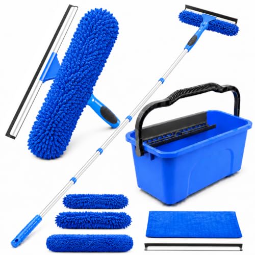 2-in-1 Window Cleaning Kit with Bucket, Extension Pole & Squeegee