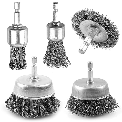 5 Pcs Drill Wire Brush Set, Heavy Duty Wire Brush Wheel for Drill - style: 5pcs(Twisted & Carbon Steel Wire)