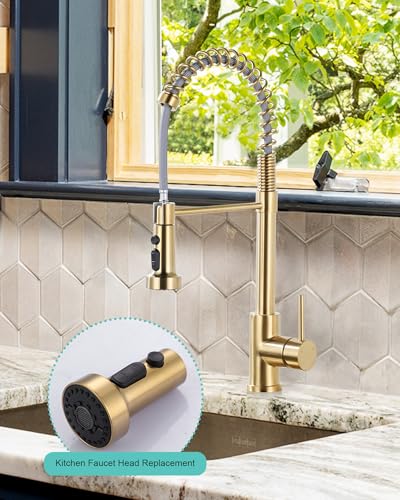 ARCORA Pull Down Kitchen Faucet Head Replacement with 13 Adapters, 3 Modes - color: Brushed Gold