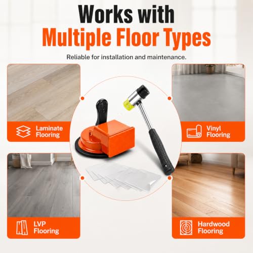 Floor Gap Fixer Tool Kit, Heavy Duty Suction Cup Gap Puller with Rubber Mallet & 5 Reusable Sticky Pads, Fast DIY Laminate & Vinyl Floor Repair Kit to Close Floor Gaps Without Contractor