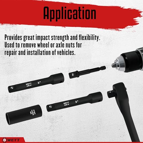 WETT 50Pcs 3/8" Drive Impact Socket Set, SAE/Metric, Deep/Shallow Sockets, with Adjustable Ratchet Handle, Extension Bar, Universal Joint, Adapter & Reducer, Cr-V Steel,(5/16"-3/4", 8-22mm) - size: 3/8" Drive Impact Socket Set (50pcs)