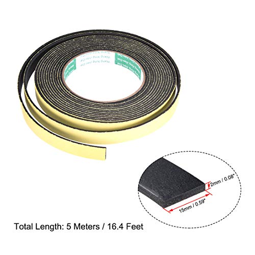 uxcell Sealing Foam Tape 15mm Wide 2mm Thick 5m/16.4ft Long, Self Adhesive Weather Strip for Window Door Insulation, Pack of 2 - size: 15mmx2mmx5m