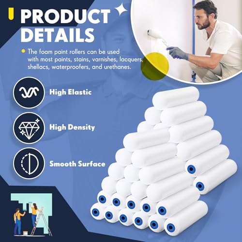 Nuenen 40 Pcs 6 Inch Foam Paint Rollers Mini Paint Roller Covers High Density Small Foam Roller for House Wall Doors Cabinet Painting
