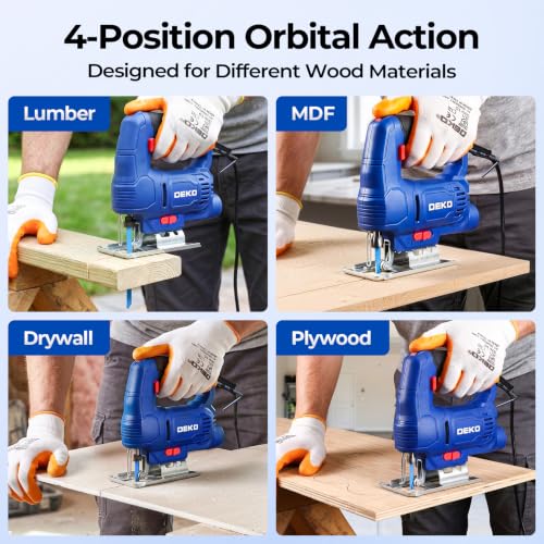 DEKO Electric Jigsaw Tool Power Jig Saws for Woodworking, Wood Cutter Hand Tool with 6 Variable Speed