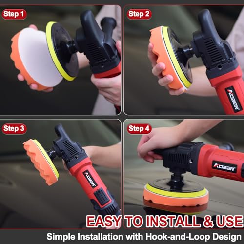 AOBEN 6/7 inch Buffer Polisher,Rotary Car Buffer,1600W Car Polisher Waxer Kit with 6 Variable Speed 1000-3500RPM & 4 Polishing Pads,Detachable Handle for Car Polishing and Waxing - size: AT3501-C1