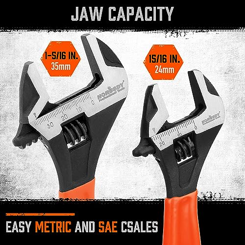 HORUSDY Adjustable Wrench Set | 2-Piece | 6-Inch and 10-Inch Wrenches | Metric & SAE Scales | Cushion Grip Wrench | Cr-V Steel - style: 2PC Wide Jaw Set (6" 10")