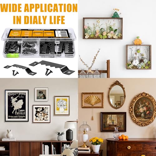 281 Pcs Sawtooth Picture Hangers,Small & Heavy-Duty Wall Hanging Kit,Include 60 Sawtooth Picture Frame Hangers,120 Screws and 100 Nails,Level,2 Sizes for Photo Frame Hooks,Art,Canvas,Picture Hanging