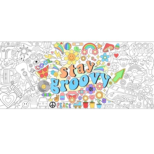 Dvbonike Jumbo Stay Groovy Coloring Poster Retro Hippie Boho DIY Paper - style: Groovy