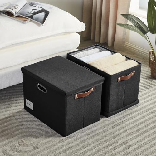 Roobyl 17" Large Fabric Storage Box with Lids, 3-Pack, Black - color: Black, size: Large-17"