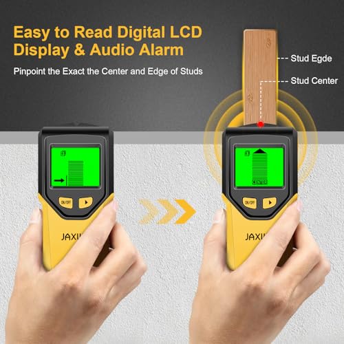 Stud Finder Wall Scanner - 5 in 1 Stud Finder Tool w/Smart Chip and HD LCD Display, Stud Detector Beam Finders for the Center and Edge of Wood AC Wire Metal Studs Joist Pipe (‎Silver Plate)