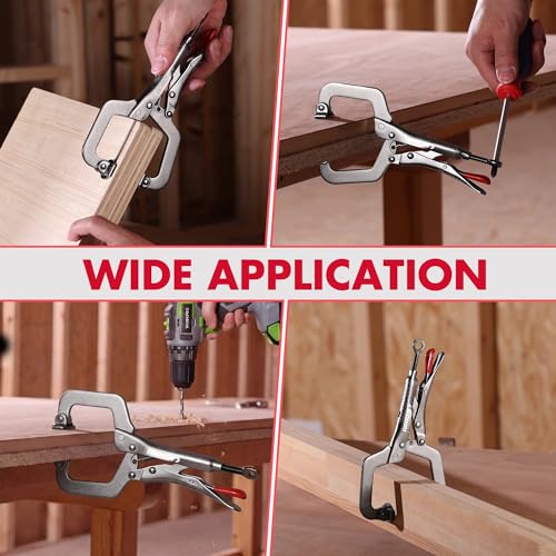 ARROW 6 Inch C-Clamp Locking Pliers with Swivel Pads, Through-Hole Adjustment, One-Handed Release Trigger, Heat-Treated Steel Welding Clamp for Woodworking and Metalworking - size: 6 inch