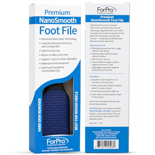 ForPro Nano Glass Foot File Callus Remover, Double-Sided Foot Scrubber for Cracked Heels & Dead Skin, Professional Pedicure Tool for Wet/Dry Use, Ergonomic Handle, Hygienic & Long Lasting