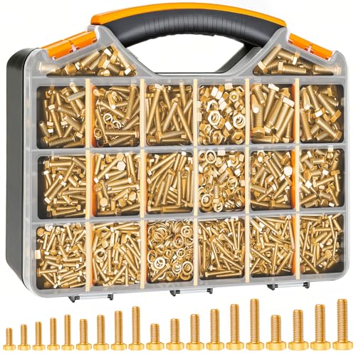 Twidec/1505PCS Metric Bolt Assortment M4/M5/M6/M8 Length 12-40mm Grade 8.8 - color: Golden 1505PCS M4 M5 M6 M8