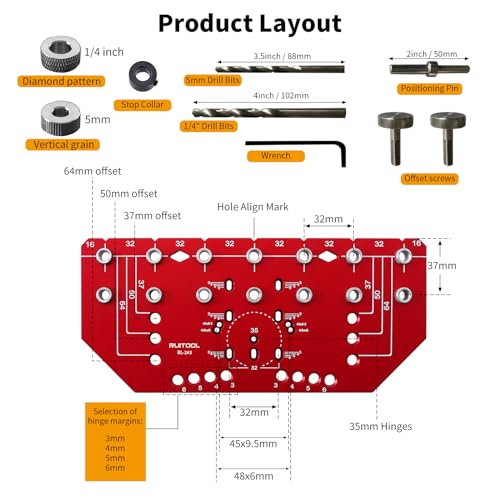 RUITOOL 7-Hole Shelf Pin Jig, 2-in-1 Shelf Pin Drilling Jig and Hinge Guide - style: 7 Holes Hinge Jig