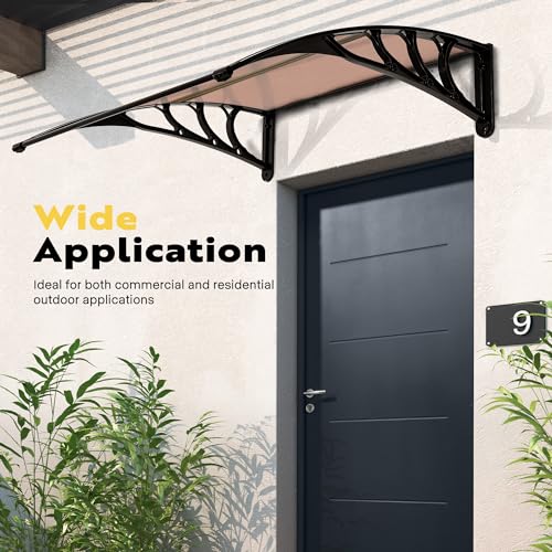 VIVOHOME Polycarbonate Window Door Awning Brown 38 Inch x 40 Inch - color: Brown, size: 38 Inch x 40 Inch