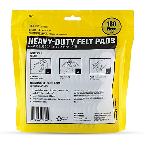 Smart Surface 8627 Heavy Duty Self Adhesive Furniture Felt Pads 1-Inch Round Gray 160-Piece Value Pack in Resealable Bag - color: Grey