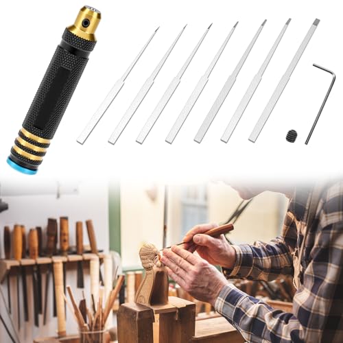 QWORK Model Scriber Resin Carved Scribe Line Scribing Tool, Chisel Set with Tungsten Steel Blades - 7 Sizes (0.1 to 2.0 mm), for Scale Model, Carving Cutting
