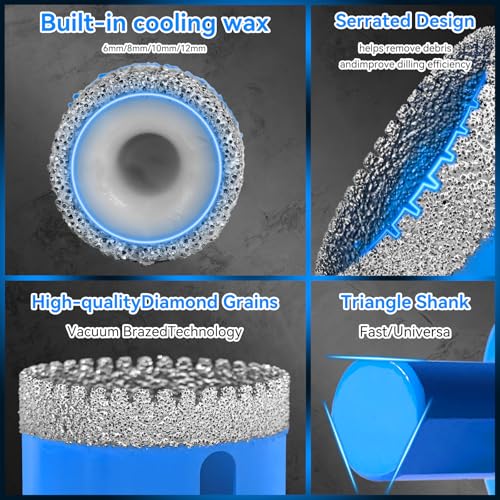 Diamond Hole Saw Tile Drill Bits Kit, 11 PCS Serrated Brazing Core Drill Bit Set with EVA Hole Saw Guide Jig, Hole Saw Sets for Ceramic, Glass, Tile, Marble, Granite, Gypsum - size: K2-6/8/10/12/20/25/28/32/35/45/50 MM