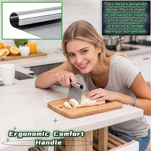 Stainless Steel Dough Scraper with Measuring Scale - Multi-Purpose Kitchen Tool for Baking, Pizza, Grilling, Pastry Cutter & Vegetable Chopper | Ergonomic Handle & Rust-Proof Design