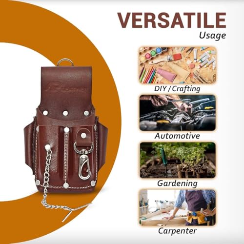 Ap-Leather Pro-5 Electrician Pouch, Leather Tool Pouch, 5 Pocket Pouch with Electrical Tape Holder, Durable Compartments, Tool Pouch with Belt Clip, Dark Brown - color: Maroon