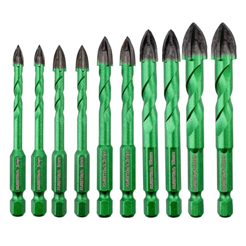 Masonry Diamond Drill Bit - 10pcs 3/16"-1/2" Concrete Hole Saw Set for Wood, Plastic, Brick, Ceramic Tile Etc, Carbide Tips, Quick Change Shank - size: 5/6/8/10/12mm*2, style: Quick Change Shank