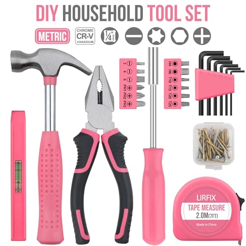 24PCS Mini Compact Pink Household Hardware Tool Set, Beginner Basic DIY Small Repair Tool Kit for Women, Home Assembly Mainten ance Hand Tools, Premium Gift Set for Household Daily Repairs ﻿