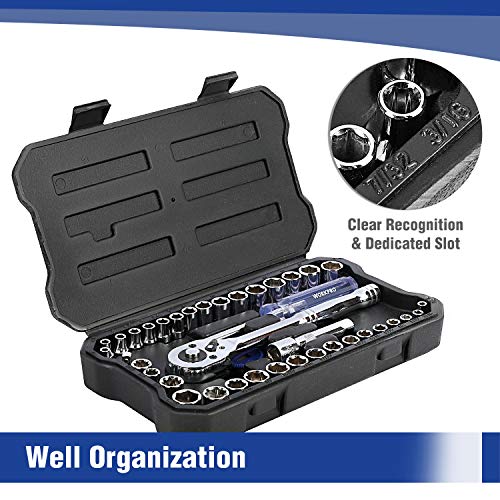 WORKPRO 39-Piece Drive CR-V Socket Set(1/4" & 3/8") - color: Silver
