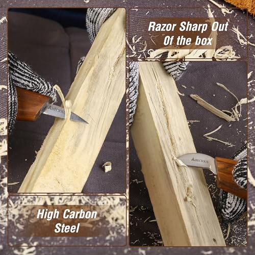 ABECIOUS Premium Wood Carving Tools 8 PCS - Wood Carving Knife, Wood Whittling Kit Includes Cut Resistant Gloves for Wood Carving, Rust-Free High Carbon Steel Wood Carving Knives with Rosewood Handle.