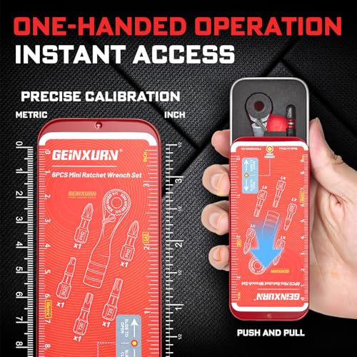 GEINXURN Mini Ratchet Wrench Set, 72 Teeth 1/4" Ratchet Wrench for Tight Spaces with Screwdriver Bit (PH2, SQ2, T20, T25) Stored in a Push-Pull Tin Case, Ideal for Repair and DIY Projects - size: 06