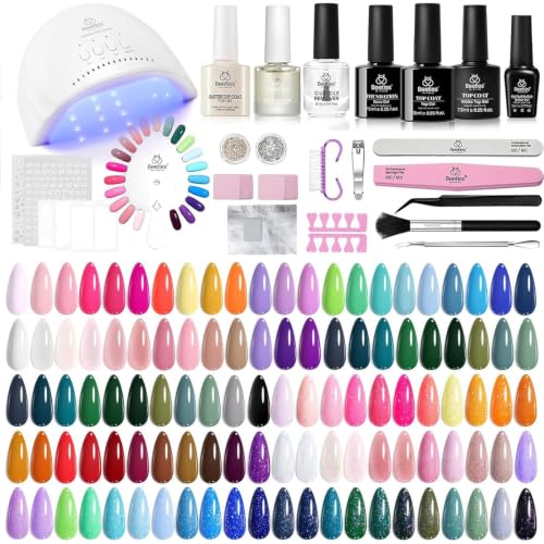 Beetles 85 Pcs Gel Nail Polish Kit with U V Light 55 Colors Gel Nail Kit - color: 0- 11 Color Outfits
