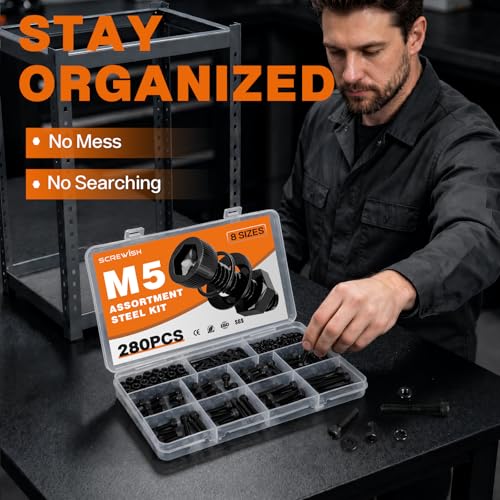 280PCS M5 Socket Head Cap Screw Assortment Kit, 8-35mm - size: M5