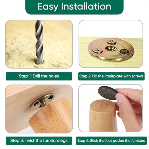 Generic 3 Inch Wood Furniture Legs, Wooden Couch Sofa Leg Feet Set of 4, Mid-Century Modern Round Solid Wood Replacement Legs for Couch, Chair, Sofa, Dresser, Bed, Cabinet, Ottoman - size: 3inch