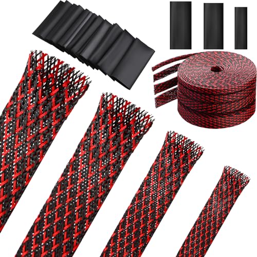Tatuo 65.6 ft Braided Cable Sleeve Expandable Wire Sheathing(Red, Black) - color: Red, Black, size: 65.6 ft