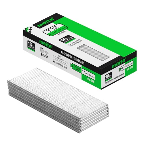 meite 16 Gauge Finish Nails 1-1/4 Inch Galvanized Straight T-Nails 500PCS - size: 1-1/4 Inch