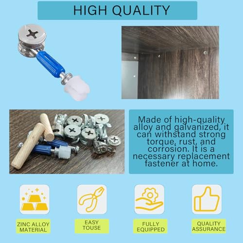 TayFeim124 Pcs Cam Lock Screws and Nuts,Cam Locks for Furniture Hardware Spare Parts, 3 in 1 Cam Connecting Fittings, Bolts dowels, Twist Lock Fasteners for Cabinet Drawer Dresser