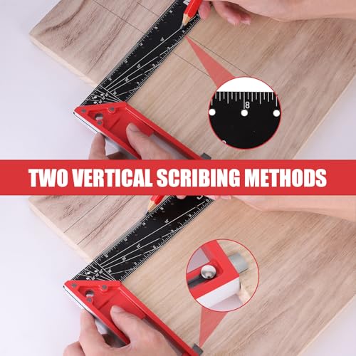 12 Inch Framing Square Carpenter Square, Tri Square Tool, Try Square for Woodworking, T Square Ruler, L Square Ruler, Right Angle Ruler，Framing Tools, Anodized Ruler Body, Red & Black - color: Red&Black
