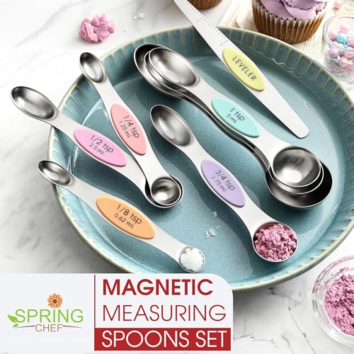 Spring Chef Stainless Steel Magnetic Measuring Spoons Set of 8, Pastel - color: Pastel, size: 1-Pack