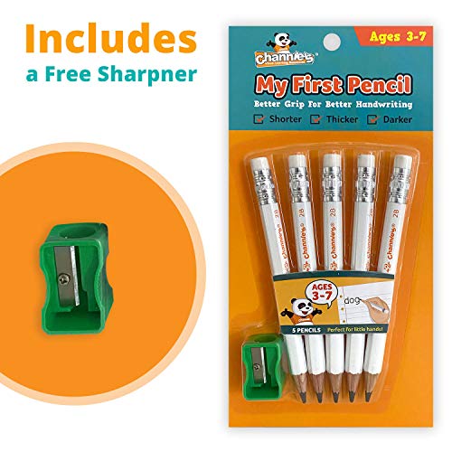 Channie's My First Pencil, Easy-to-Hold Jumbo Pre Sharpened Pencils #2 for Preschoolers, Kindergarteners & 1st Graders, White Wooden 2B Fat Pencils for Kids Ages 3-7, Pack of 2 (5 Each) & Sharpener - style: Easy-to-Hold Presharpened Big Pencils (My First