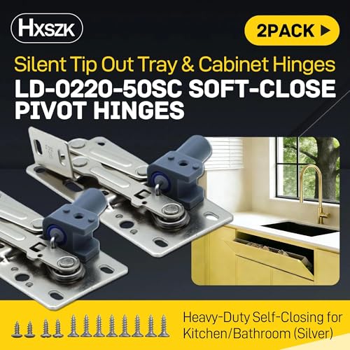 LD-0220-50SC Soft-Close Pivot Hinges 2-Pack, Silent Tip Out Tray & Cabinet Hinges, Heavy-Duty Self-Closing for Kitchen/Bathroom (Silver)