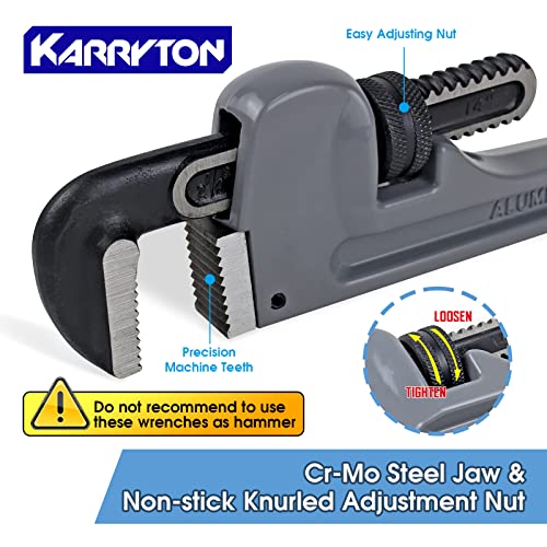 Aluminum Pipe Wrench Set, 10" 14" 18" 24"(4 Pack) Adjustable Straight Handle Plumbing Wrench Set, Heavy Duty Plumbers Tool with Drop Forged Jaw,Exceed the Standard GGG - size: 10,14,18,24-IN, style: Straight