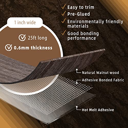 GSCIT Club Walnut Edge Banding, 1 inch x 25ft roll of Veneer Edge Banding Preglued Flexible, Wood Tape Banding - color: S-Walnut, size: 1"x 25ft