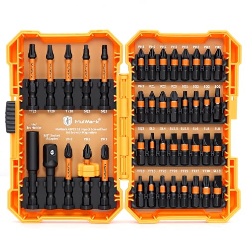 MulWark 43-Piece Impact Screwdriver Bit Set, Impact Rated S2 Steel Drill Bits with Magnetic Color-Coded Torx Bit Set & Magnetizer, Professional Drill Bit Set for Impact Drivers, DIY & Home Repair
