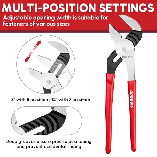 ARROW 2-Piece Groove Joint Pliers Set for Plumbing Repair, Home Maintenance - size: 2PCS (8" & 12")