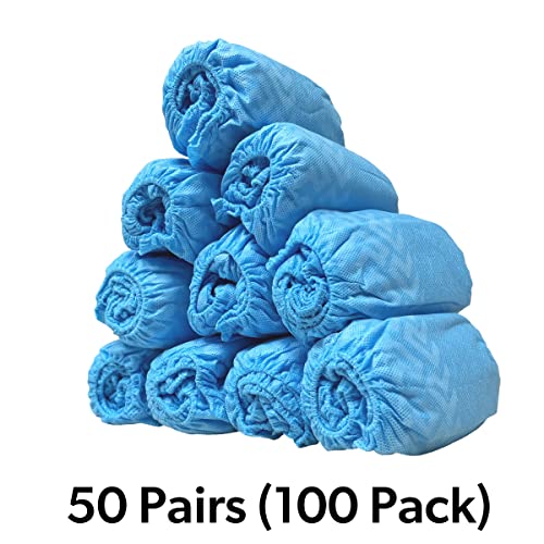 100 Pack XL Blue Shoe Covers Disposable, Non Slip Shoe Booties