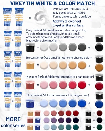 Tile, Marble and Granite Repair Kit (Color Match), Fix Holes Dents Defects
