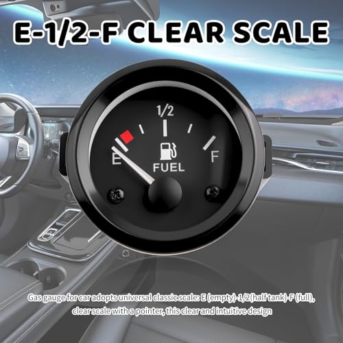 2 Inch 52mm Fuel Gauge for Car with E-1/2-F Pointer Dash,12V Gas Gauge Kit Includes Bracket,Nuts,240-33ohm Universal Fuel Level Gauges Meter Kit for Cars,SUVs,Motorcycle,Boats