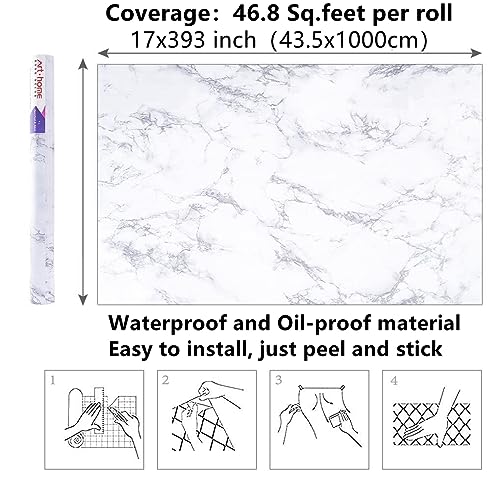 Arthome White Marble Contact Paper - Peel and Stick Wallpaper - Self-Adhesive & Removable Wall Paper for Furniture Desk, Kitchen Countertop, Cabinet, Shelf Liner, Wallcovering, (17"x393") - color: White Marble, size: 17" x 393"