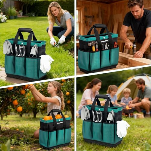 GRENPRO Heavy Duty Garden Tool Bag, Molded Bottom, 10 Pockets, Dark Green - size: 13" Garden Tool Bag