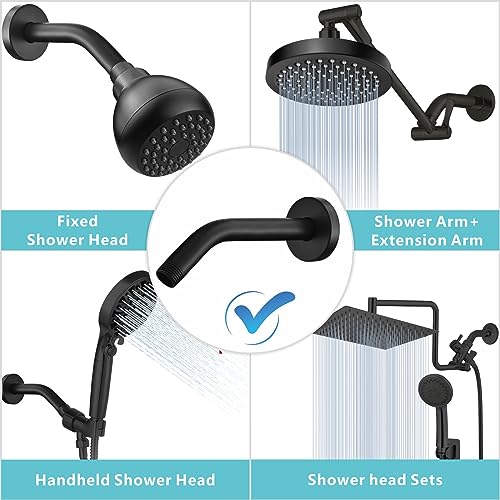 Shower Arm with Flange, 8 Inches Wall Mount Replacement Shower Head Arm For Fixed Shower Head and Handheld Showerhead, Matte Black - color: Matte Black, style: 8 Inch
