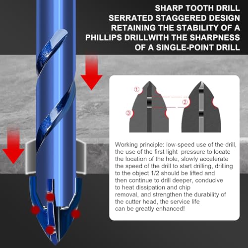 8 Pcs Masonry Drill Bit Set, 2025 Upgraded Concrete Drill Bit 6-14mm Serrated Tile Drill Bit for Wood, Glass, Metal, Plastic Hexagonal Handle Universal